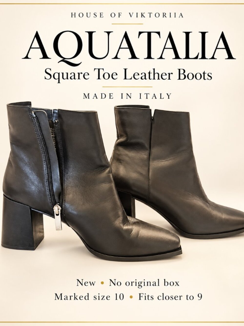 Aquatalia Women’s Square Toe Leather Boots Italy Size 10 Fits Like 9 New No Box